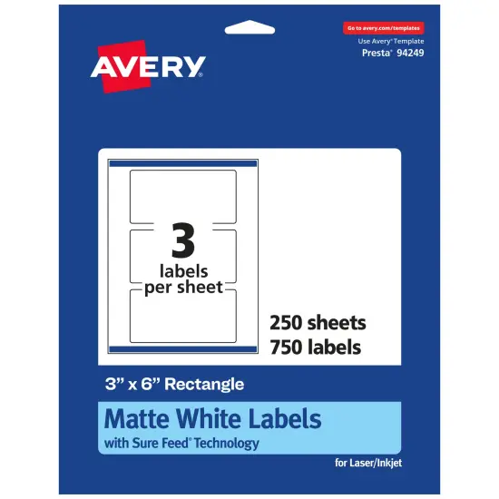 Avery Matte White Rectangle Labels, 3" x 6" {1}