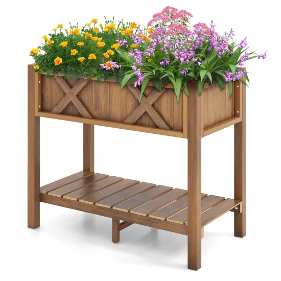 Elevated Planter Box with Drainage Poly Wood Raised Garden Bed for Vegetables and Herbs Coffee {4}