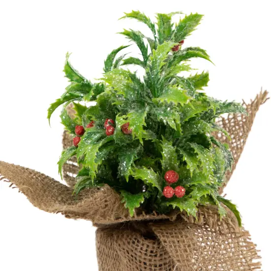 Northlight Iced Artificial Christmas Holly Berry Plant in Burlap Base - 8" Green {5}