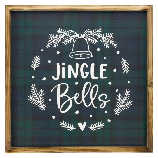 Northlight 15.75" Plaid 'Jingle Bells' Christmas Wall Sign Blue {1}