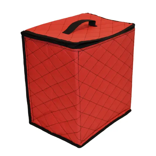 Simple Living 48ct Red and Black Quilted Zip Up Christmas Ornament Storage Tub {1}