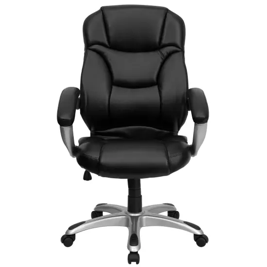 Emma and Oliver High Back Executive Ergonomic Office Chair with Silver Nylon Base and Arms Black Microfiber {7}