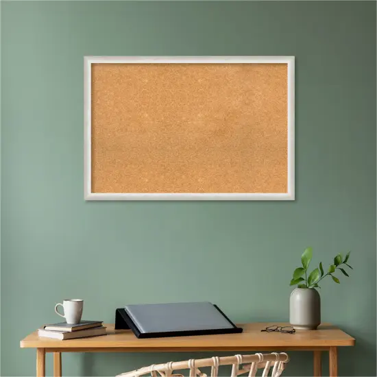 Two Tone Wood Framed Corkboard, Natural Cork Silver {5}