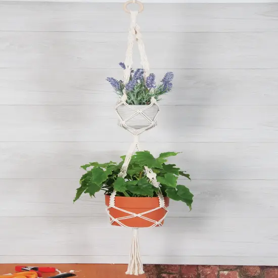 Solid Oak Macrame Decorative Hanging Kit-Double Plant Hanger {3}
