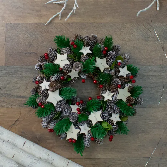 Northlight Pine Cone and Berries with Stars Artificial Christmas Wreath, 10-Inch, Unlit Ivory {3}
