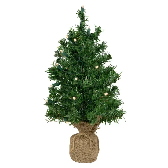 Northlight Pre-Lit Two-Tone Green Pine Artificial Christmas Tree in Burlap - 18" - Clear LED Lights {3}