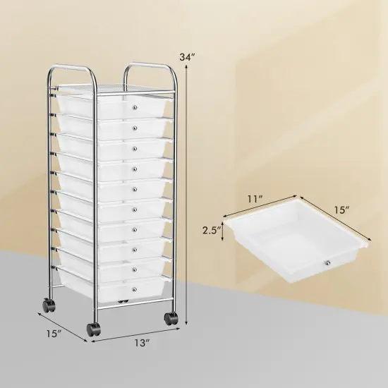 Costway 10 Drawer Rolling Storage Cart Scrapbook Paper Office School Organizer Clear {4}
