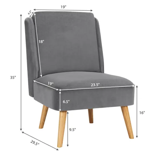 Velvet Accent Chair with Rubber Wood Legs and Ergonomic Backrest Perfect for Any Room Grey {3}