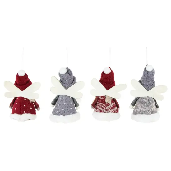 Northlight Plush Angel Girl Hanging Christmas Ornaments - 4.25" - Red and Gray -Set of 4 {7}