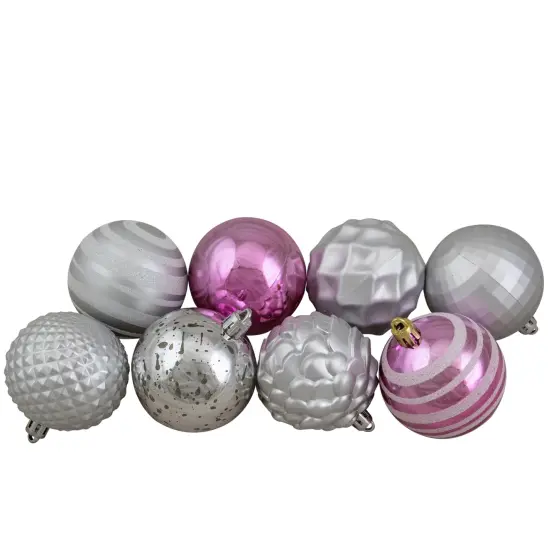 Northlight Shatterproof 3-Finish Christmas Ball and Finial Ornaments -Pink and Silver - 75ct {5}