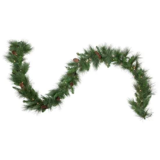Northlight Pre-Lit White Valley Pine Artificial Christmas Garland - 9' x 12" - Clear Lights Green {1}
