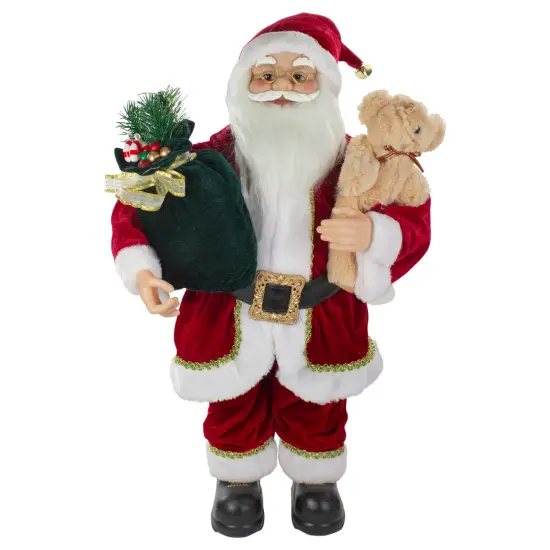 Northlight 2' Standing Santa Christmas Figure with a Plush Bear Red {1}