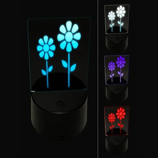 Daisy Flower Pair 3D Illusion LED Night Light Sign Nightstand Desk Lamp {1}