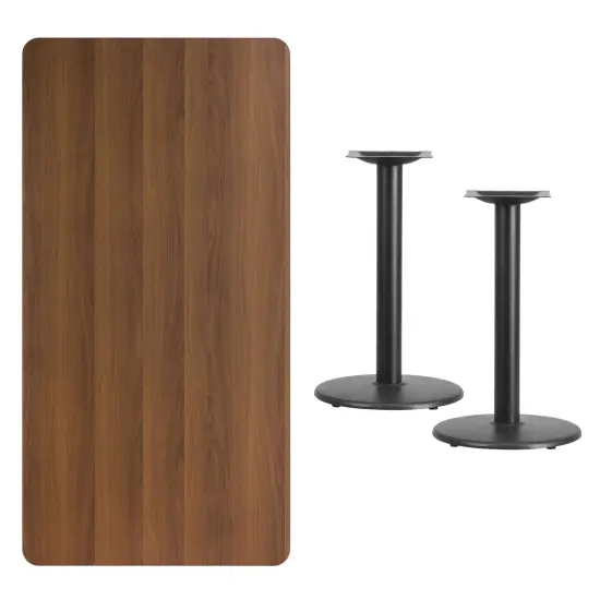 Emma and Oliver 30"x60" Rectangular Laminate Table with 18" Round Table Bases Walnut {3}