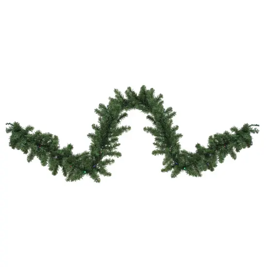 Northlight Pre-Lit Battery Operated Canadian Pine Artificial Christmas Garland - 9' x 10" - LED Multi Lights Green {1}