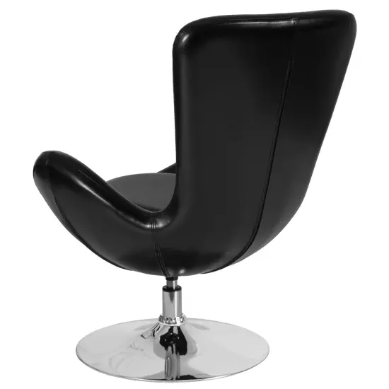 Merrick Lane Soro High-Back Egg Style Lounge Chair With 360&deg; Swivel Metal Base Black LeatherSoft {4}