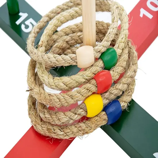 WE Games Rope Ring Toss Yard Game - Throwing Carnival Quoits Set - Solid Wood {3}