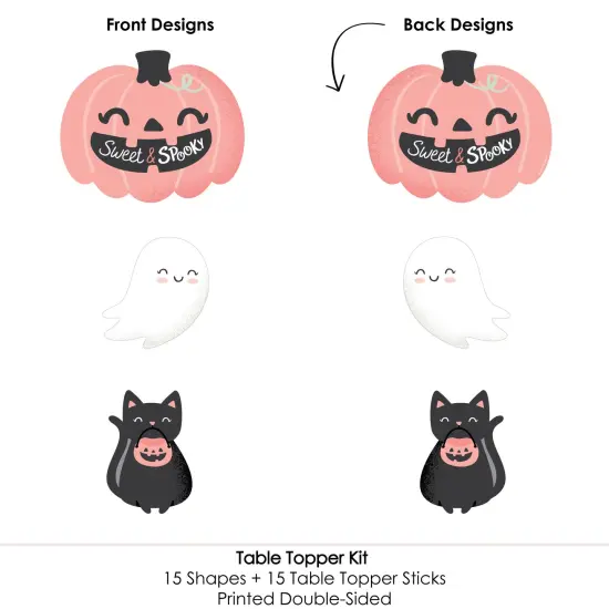 Big Dot of Happiness Pastel Halloween - Pink Pumpkin Party Centerpiece Sticks - Table Toppers - Set of 15 {7}