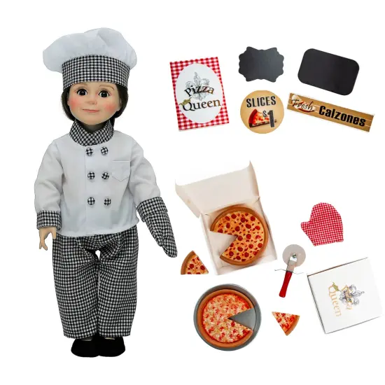 The Queen Treasures 18" Doll 20pc Pizza Set And Chefs Clothes Fits American Girl {2}