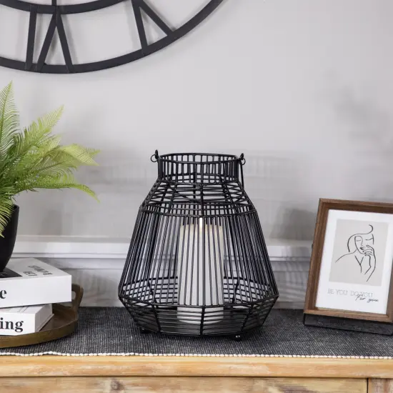Northlight Large Geometric Iron Hurricane Candle Lantern - 11.25" - Black {3}