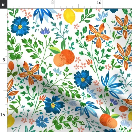 Various Fabrics by the Yard or Fat Quarter Botanical White Green Blue Lemons Oranges Custom Printed Fabric by Spoonflower {2}