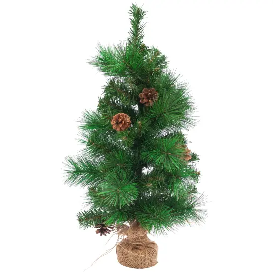 Northlight Pre-Lit Mixed Pine and Pine Cones Artificial Christmas Tree in Jute Base - 23.5" - Warm Clear LED Lights Green {1}