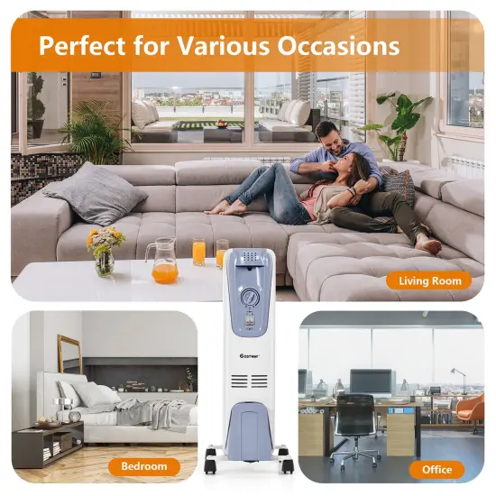 Costway 1500W Electric Oil Filled Radiator Space Heater 7-Fin Thermostat Room Radiant {5}