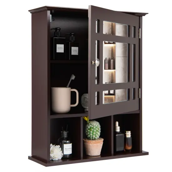 Wall Mounted Bathroom Cabinet with Mirrored Magnetic Door Holder Brown {1}