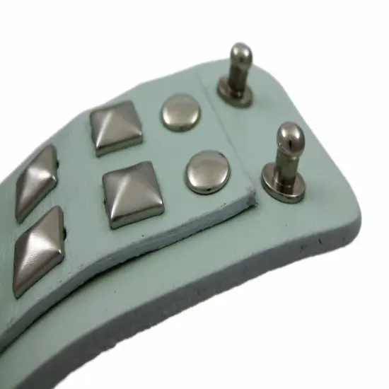 Gray Leather 2 Row Pyramid Studded Wristband Wrist Band {5}