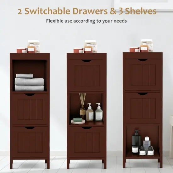 Costway Bathroom Floor Cabinet Freestanding Side Storage Organizer with 2 Removable Drawers Brown/Grey/Black {5}