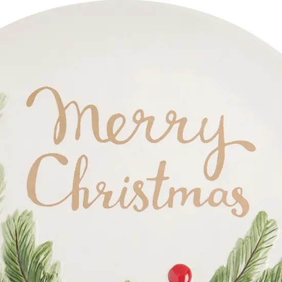 13" x 13" "Merry Christmas" Handpainted Round Dolomite Platter with Pinecone Accents {4}