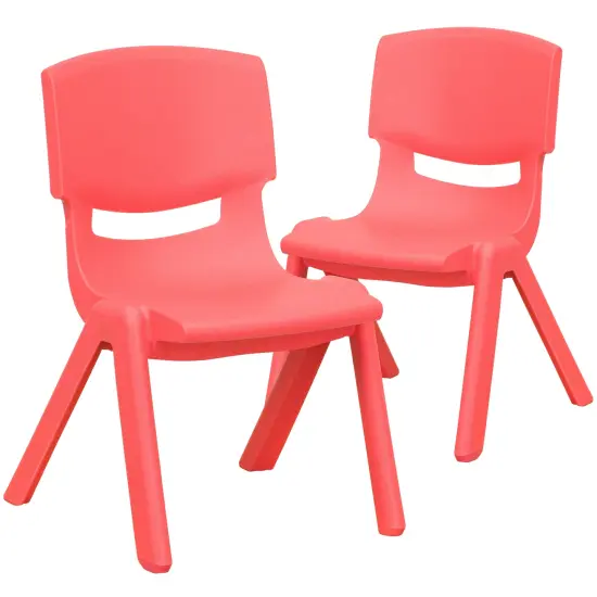 Emma and Oliver 2 Pack Plastic Stackable School Chair with 10.5"H Seat, Preschool Chair Red {2}