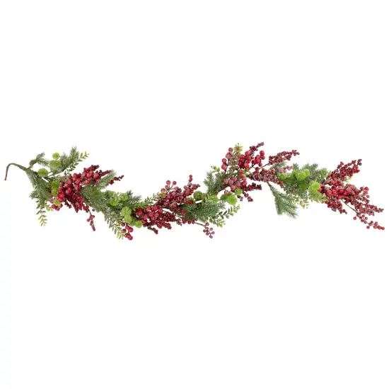 Northlight Frosted Red Berry, Burrs and Pine Artificial Christmas Garland - 5' x 8" - Unlit Green {1}