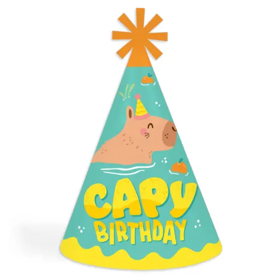 Big Dot of Happiness Capy Birthday - Cone Happy Birthday Capybara Party Hats for Kids and Adults - Set of 8 (Standard Size) {1}
