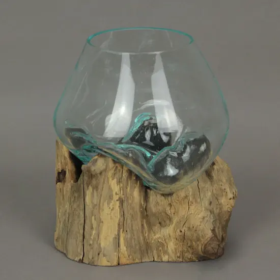 Melted Glass On Teak Driftwood Decorative Bowl/Vase/Terrarium Planter 6 Inch {4}