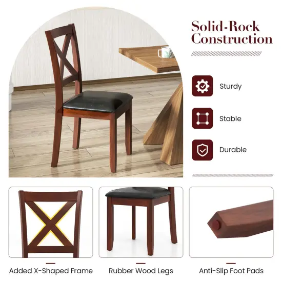 Costway Wooden Dining Chairs Set of 2 Kitchen Side Chair with Padded Seat Rubber Wood Legs {6}
