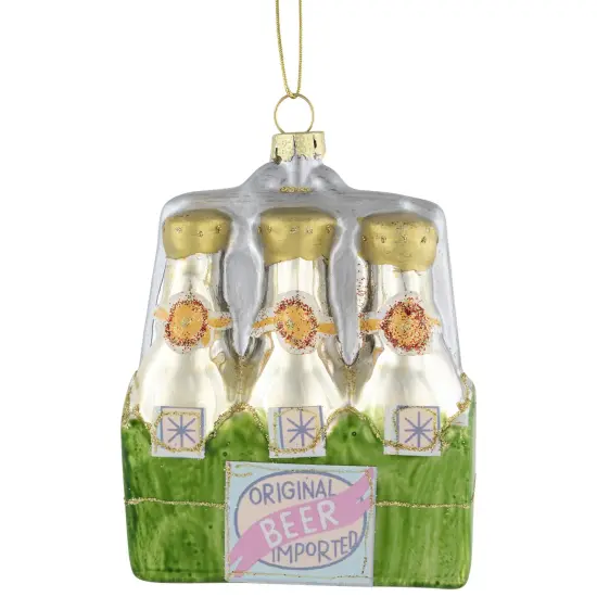 Northlight 4.25" Imported Beer Six Pack Glass Christmas Hanging Ornament Green {1}
