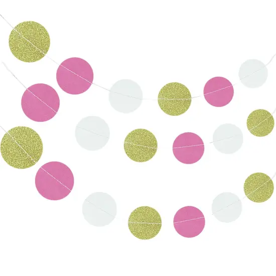 Wrapables 13ft Paper Circle Dot Garland Party Decorations (Set of 2) White/Pink/Gold {1}