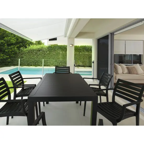Luxury Commercial Living 7-Piece Black Patio Dining Set with Armchairs 55" {5}