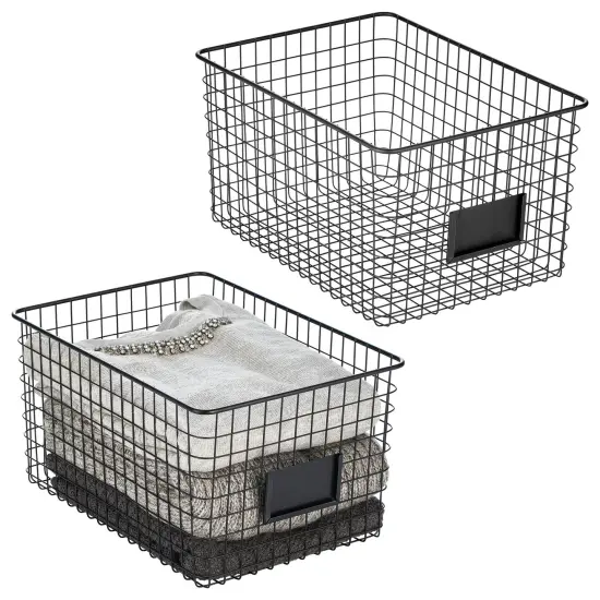 mDesign Bedroom Closet Storage Organizer Basket with Label Slot, 2 Pack {1}