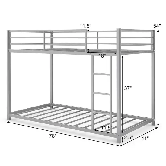 Steel Twin Bunk Bed with Ladder and Guardrails Silver {5}