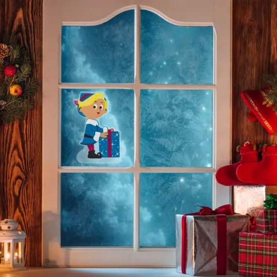 Northlight 7" Hermey with Christmas Present Double Sided Gel Window Cling Decoration Blue {3}
