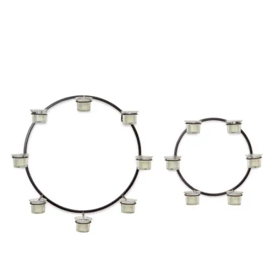 Melrose Set of 2 Modern Circle Wall Mounted Black Metal Votive Candle Holders 18" {1}