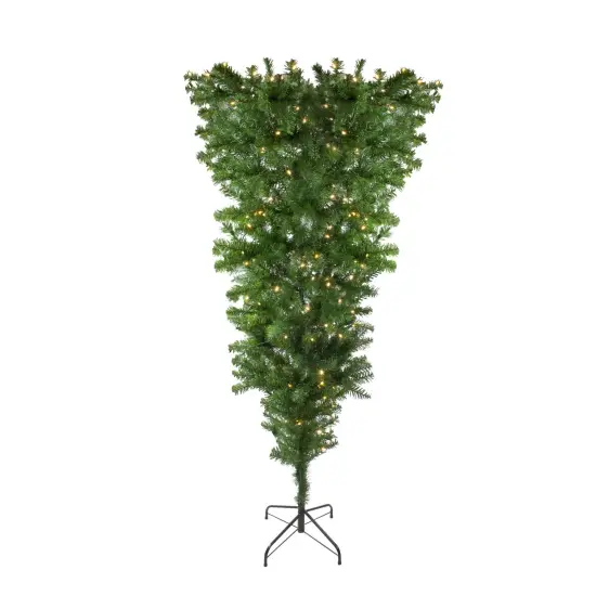 Northlight 6.5' Pre-Lit Upside Down Spruce Artificial Christmas Tree - Warm White LED Lights Green {1}