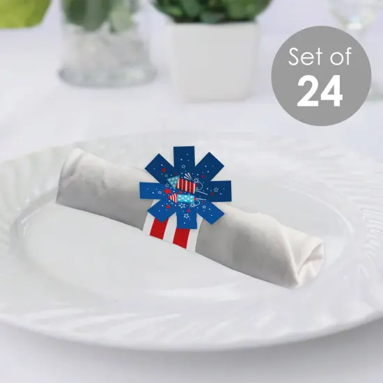 Big Dot of Happiness Firecracker 4th of July - Red, White and Royal Blue Party Paper Napkin Holder - Napkin Rings - Set of 24 {3}