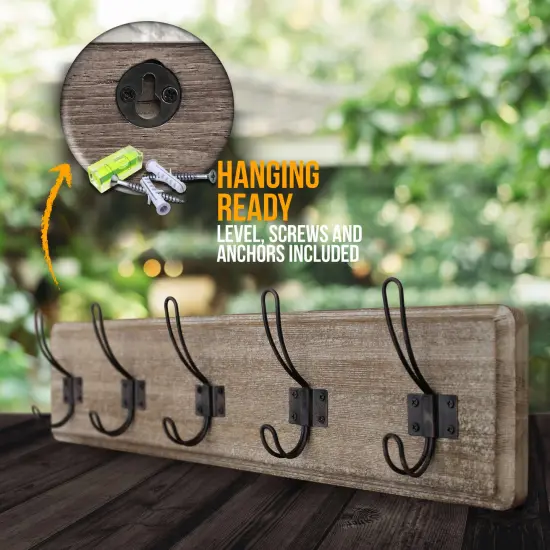 HBCY Creations Rustic Coat Rack with Hooks -Wall Mount Coat Rack - Solid Pine Wood Entryway Hanger - Farmhouse Coat Rack for Kitchen, Bedroom {5}