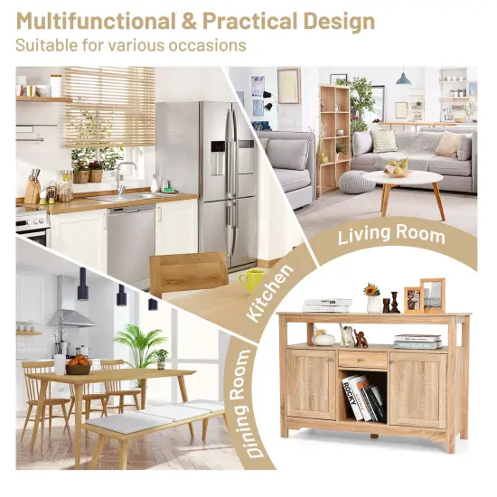 Buffet Server Sideboard Wine Cabinet Console Table with 1 Drawers and 2 Cabinet Natural {3}