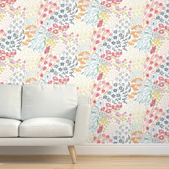 Pre-Pasted Wallpaper 2FT Wide Butterfly Garden Blooms Meadow Floral Sweet Dreams Botanical Whimsical Multicolor Pollinators Wildflowers Large Scale Custom Pre-pasted Wallpaper by Spoonflower {5}