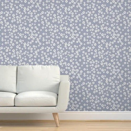 Peel & Stick Wallpaper 2FT Wide Little Daisy Periwinkle Purple Small Scale Ditsy Flowers Wildflowers Pastel Lavender Custom Removable Wallpaper by Spoonflower {5}
