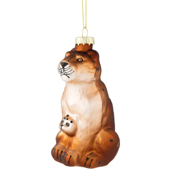 Northlight 4" Glittered Jaguar and Cub Glass Christmas Ornament Brown {5}